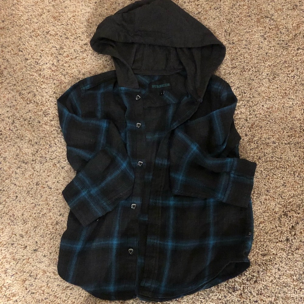 Kids Black and Blue Plaid Hooded Shirt